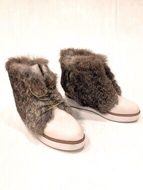 AUSTRALIA LUXE Collective Faux Fur Ankle Boots In Cream Leather